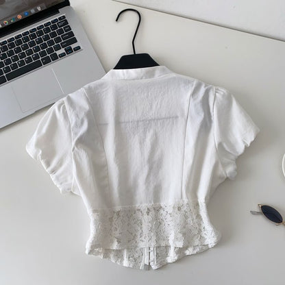 Short-Sleeve Lace Corset Crop Shirt