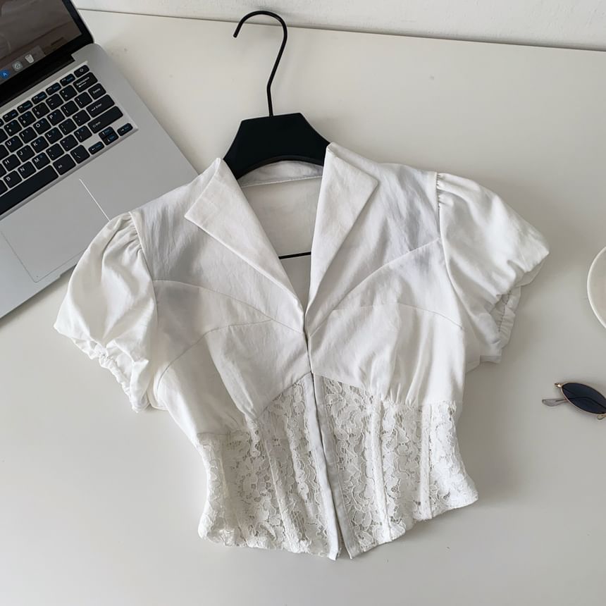 Short-Sleeve Lace Corset Crop Shirt
