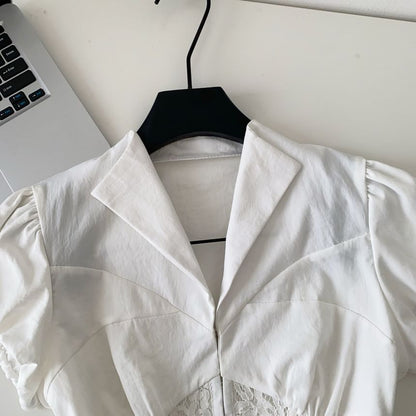 Short-Sleeve Lace Corset Crop Shirt