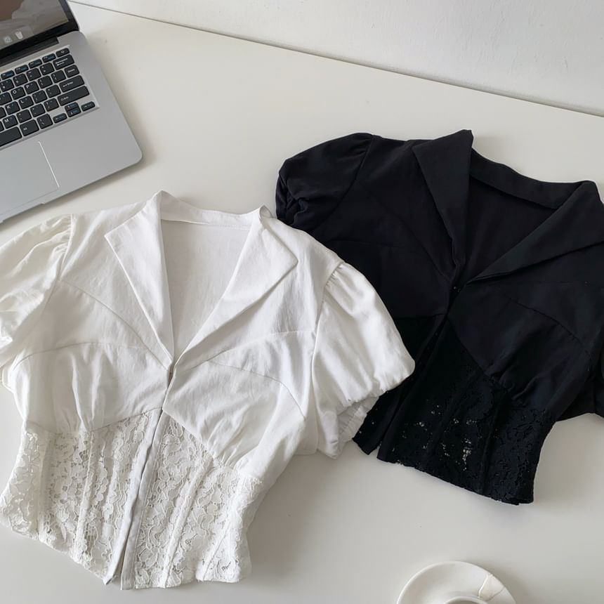 Short-Sleeve Lace Corset Crop Shirt