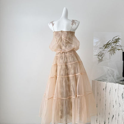 Set: Lace Crop Camisole Top + High Waist Maxi A-Line Skirt