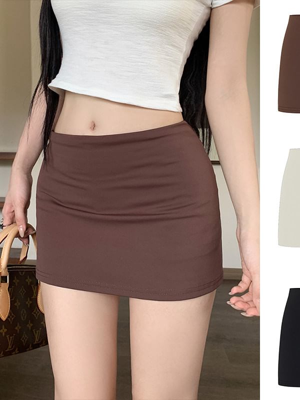 Low Waist Plain Mini Skirt