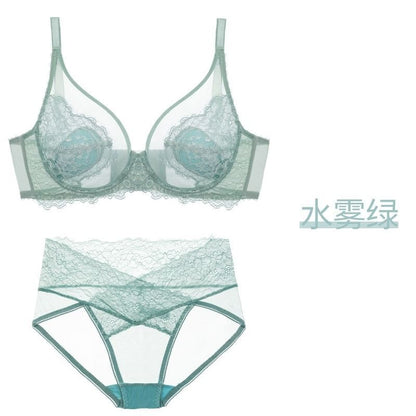 Plain Mesh Panel Lace Bra / Panty / Set