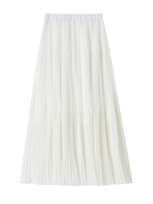 Elastic Waist Plain Tiered Chiffon Maxi A-Line Skirt