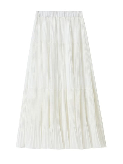 Elastic Waist Plain Tiered Chiffon Maxi A-Line Skirt