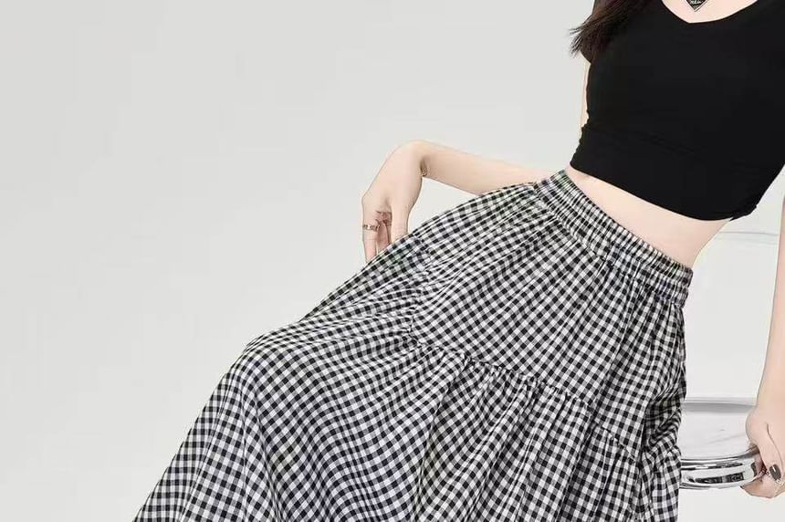 High Waist Ruffle Maxi A-Line Skirt