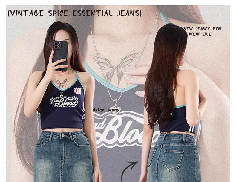 High Waist Washed Denim Mini Pencil Skirt