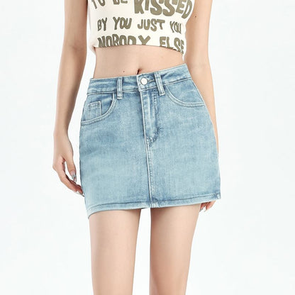 High Waist Washed Denim Mini Pencil Skirt