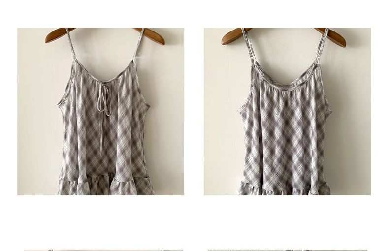 Scoop Neck Plaid Ruffle Hem Tie Front Camisole
