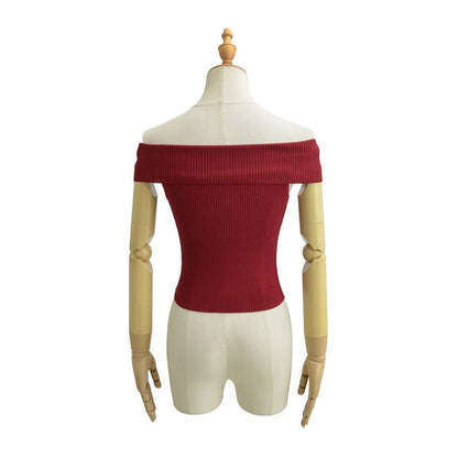 Off Shoulder Ribbed Knit Short Sleeve Top