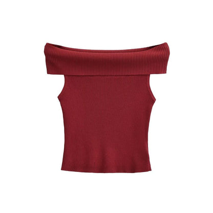Off Shoulder Ribbed Knit Short Sleeve Top