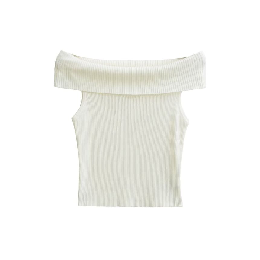 Off Shoulder Ribbed Knit Short Sleeve Top