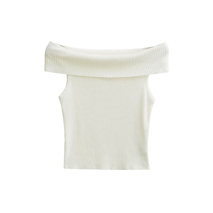 Off Shoulder Ribbed Knit Short Sleeve Top