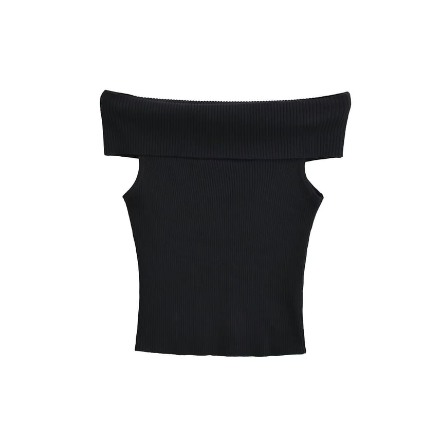Off Shoulder Ribbed Knit Short Sleeve Top