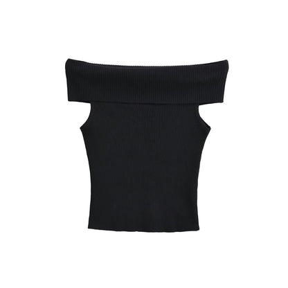 Off Shoulder Ribbed Knit Short Sleeve Top