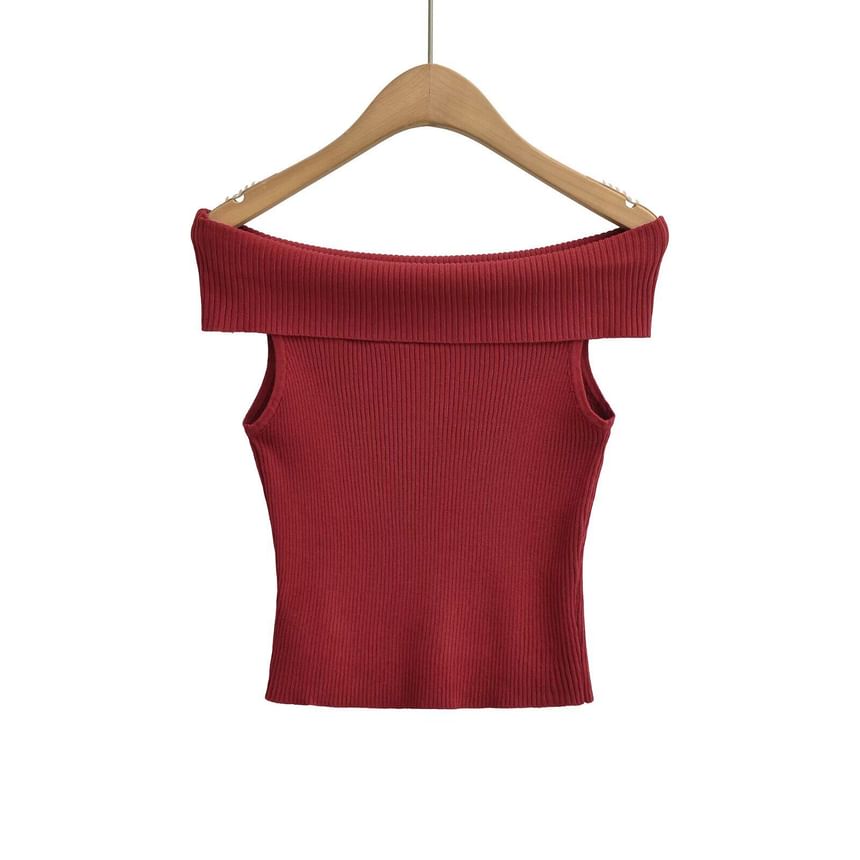 Off Shoulder Ribbed Knit Short Sleeve Top