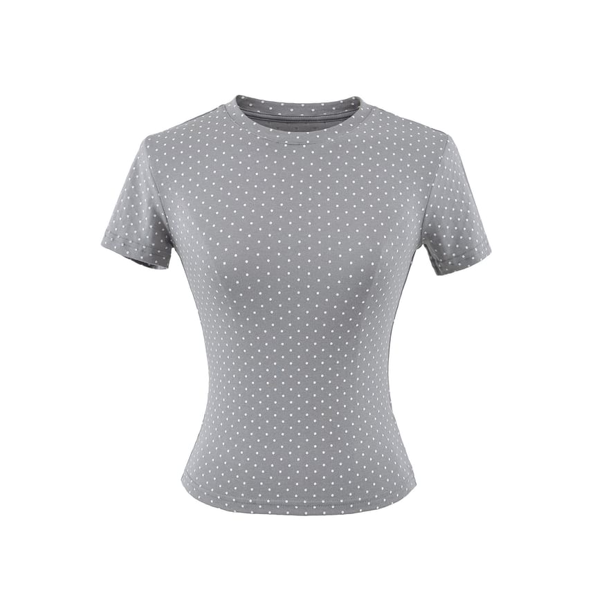 Crew Neck Dotted Crop Short Sleeve Tee