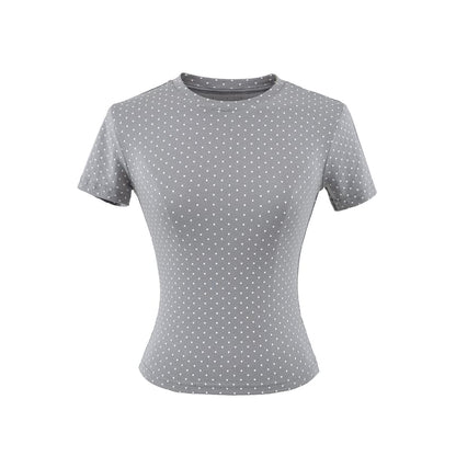 Crew Neck Dotted Crop Short Sleeve Tee