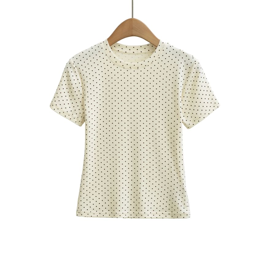 Crew Neck Dotted Crop Short Sleeve Tee
