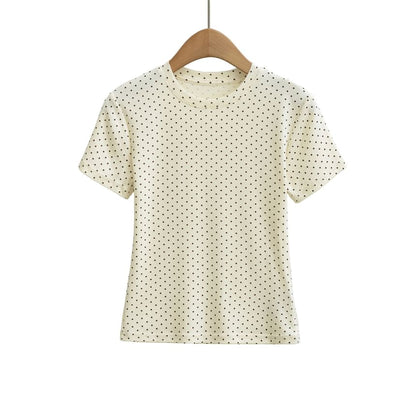 Crew Neck Dotted Crop Short Sleeve Tee