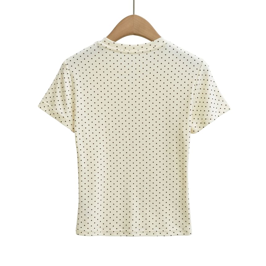 Crew Neck Dotted Crop Short Sleeve Tee