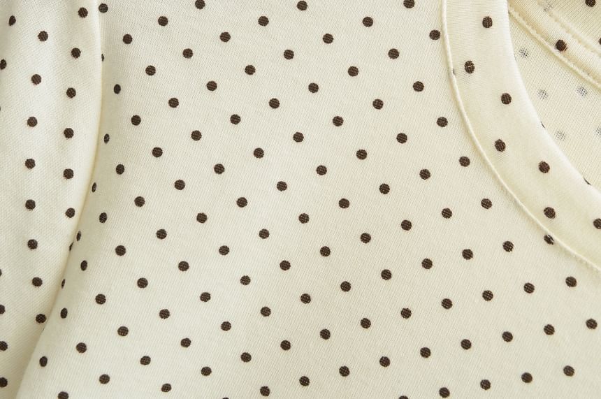 Crew Neck Dotted Crop Short Sleeve Tee
