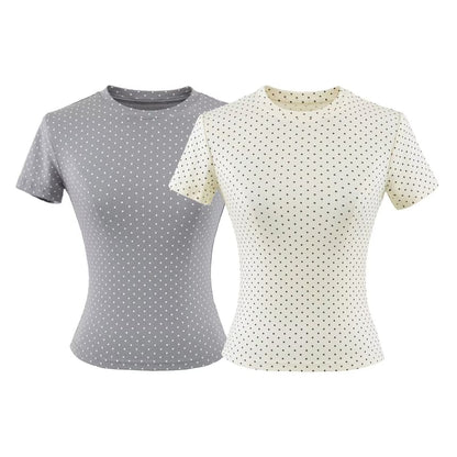 Crew Neck Dotted Crop Short Sleeve Tee