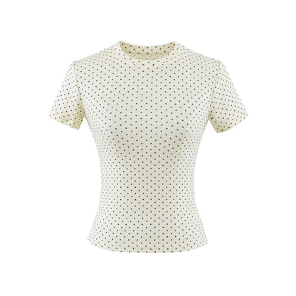 Crew Neck Dotted Crop Short Sleeve Tee