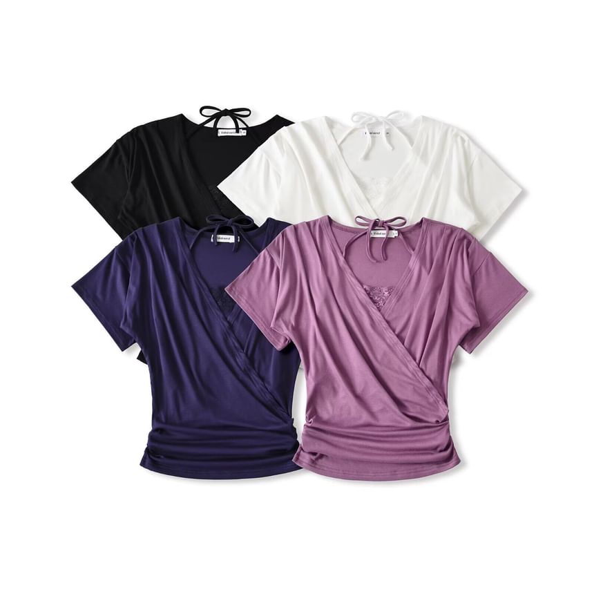 V-Neck Wrap Top & Lace Trim Camisole Set