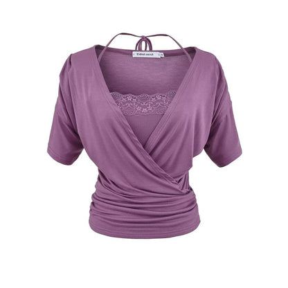 V-Neck Wrap Top & Lace Trim Camisole Set