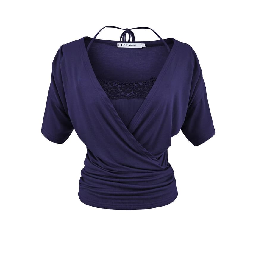 V-Neck Wrap Top & Lace Trim Camisole Set