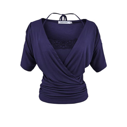 V-Neck Wrap Top & Lace Trim Camisole Set