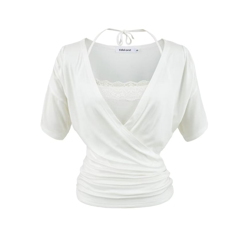 V-Neck Wrap Top & Lace Trim Camisole Set