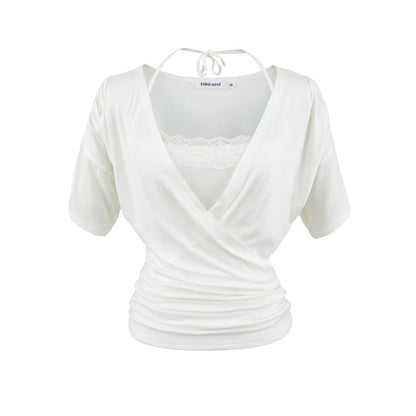 V-Neck Wrap Top & Lace Trim Camisole Set