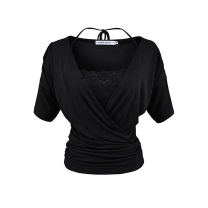V-Neck Wrap Top & Lace Trim Camisole Set