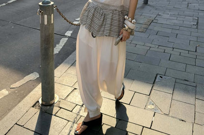 Set: Short-Sleeve Striped T-Shirt + Lace Trim Camisole Top