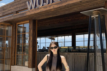 Mock Neck Ribbed Knit Top and Leopard Skirt Set