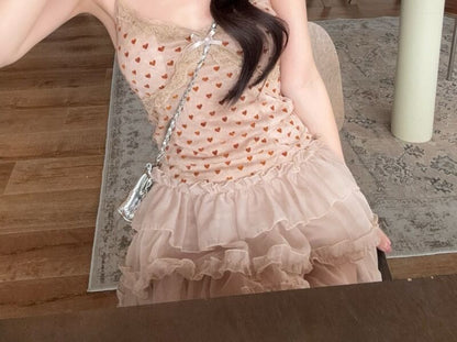 Dotted Camisole Top Cardigan Set with Mini Skirt