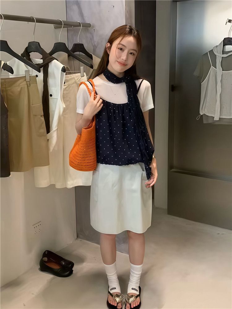 Crew Tee, Dotted Camisole & Scarf Set