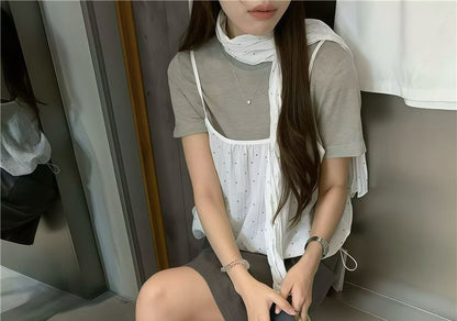 Crew Tee, Dotted Camisole & Scarf Set