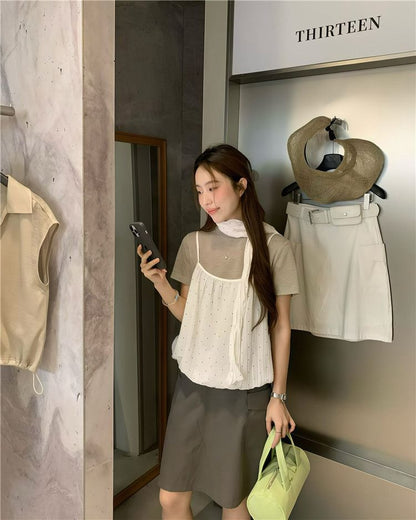 Crew Tee, Dotted Camisole & Scarf Set
