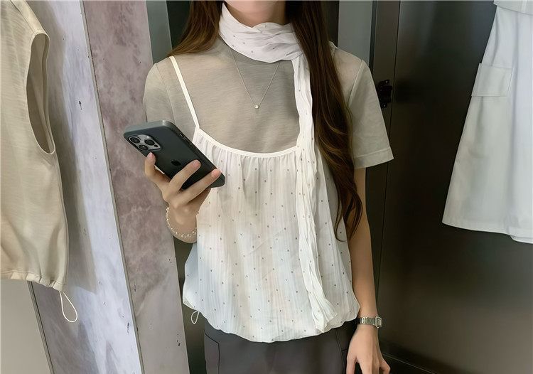 Crew Tee, Dotted Camisole & Scarf Set