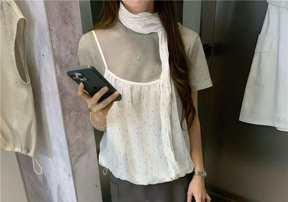 Crew Tee, Dotted Camisole & Scarf Set
