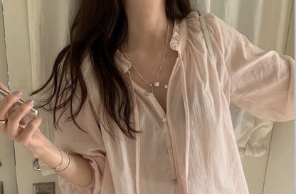 Long Sleeve Ruffled Button Up Blouse