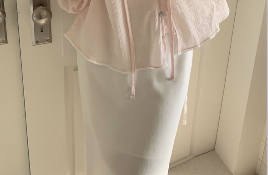 Long Sleeve Ruffled Button Up Blouse