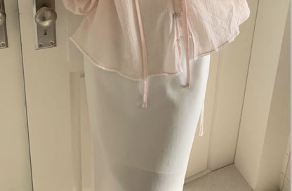 Long Sleeve Ruffled Button Up Blouse