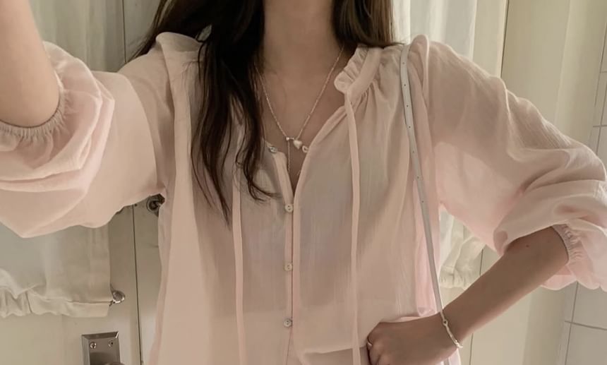 Long Sleeve Ruffled Button Up Blouse