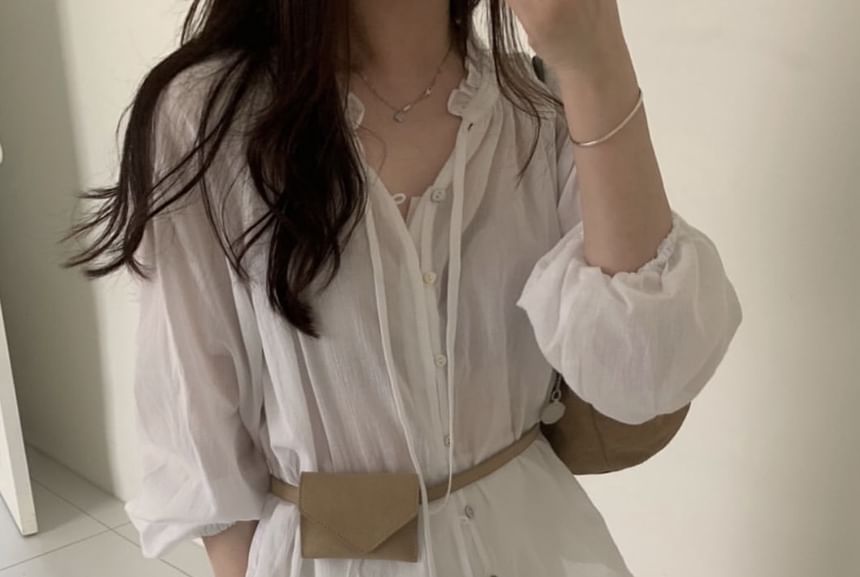 Long Sleeve Ruffled Button Up Blouse
