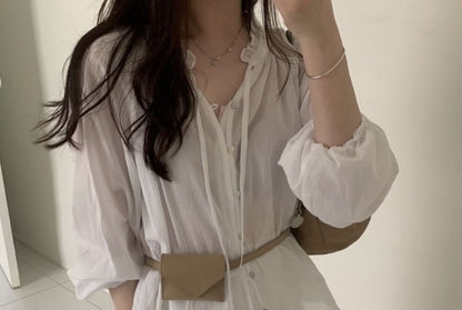 Long Sleeve Ruffled Button Up Blouse