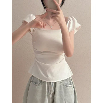 Square Neck T-Shirt with Cap Sleeves